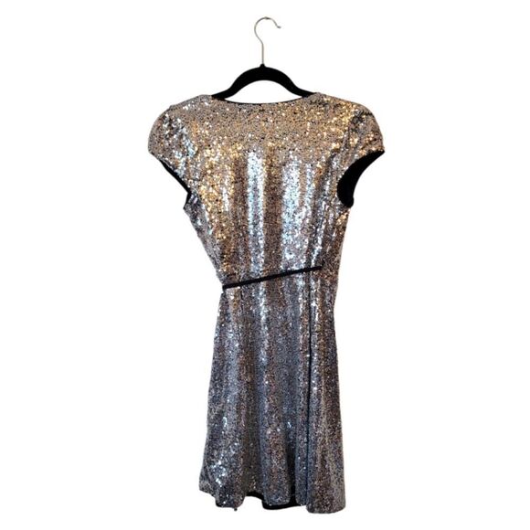 Aqua Women's Silver Sequin Mini Wrap Dress Size XS - Picture 2 of 5